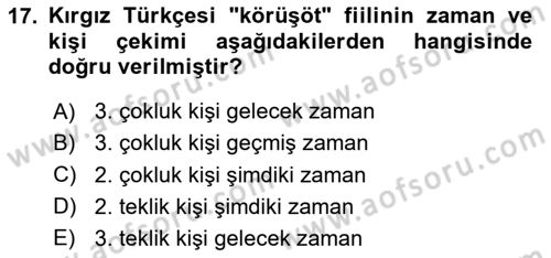 Çağdaş Türk Yazı Dilleri 2 Dersi 2023 - 2024 Yılı (Final) Dönem Sonu Sınav Soruları 17. Soru