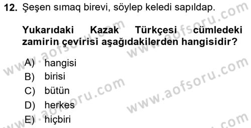 Çağdaş Türk Yazı Dilleri 2 Dersi 2024 - 2025 Yılı (Final) Dönem Sonu Sınav Soruları 12. Soru
