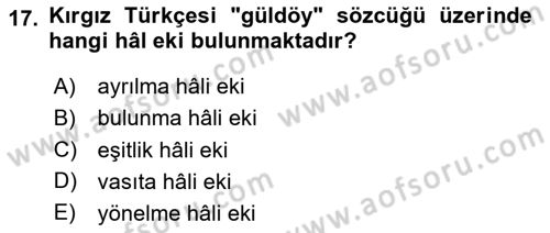 Çağdaş Türk Yazı Dilleri 2 Dersi 2024 - 2025 Yılı (Final) Dönem Sonu Sınav Soruları 17. Soru