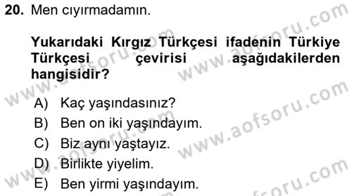 Çağdaş Türk Yazı Dilleri 2 Dersi 2024 - 2025 Yılı (Final) Dönem Sonu Sınav Soruları 20. Soru