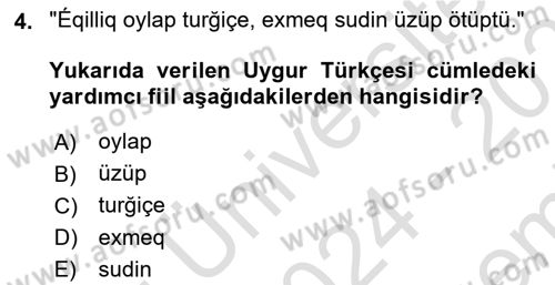 Çağdaş Türk Yazı Dilleri 2 Dersi 2024 - 2025 Yılı (Final) Dönem Sonu Sınav Soruları 4. Soru