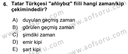 Çağdaş Türk Yazı Dilleri 2 Dersi 2024 - 2025 Yılı (Final) Dönem Sonu Sınav Soruları 6. Soru