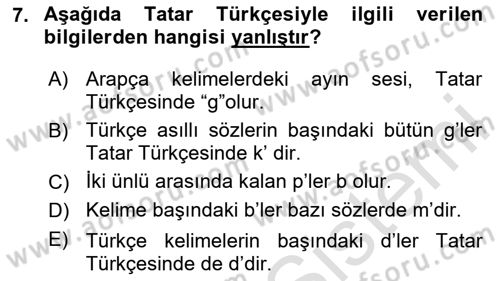 Çağdaş Türk Yazı Dilleri 2 Dersi 2024 - 2025 Yılı (Final) Dönem Sonu Sınav Soruları 7. Soru