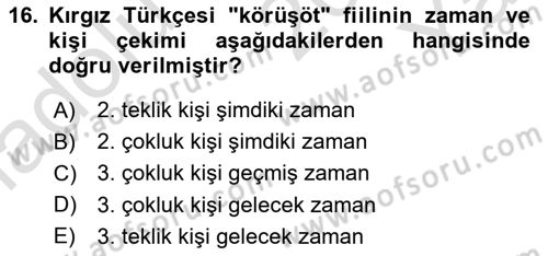 Çağdaş Türk Yazı Dilleri 2 Dersi 2024 - 2025 Yılı Yaz Okulu Sınav Soruları 16. Soru