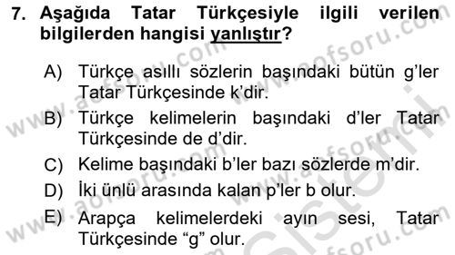 Çağdaş Türk Yazı Dilleri 2 Dersi 2024 - 2025 Yılı Yaz Okulu Sınav Soruları 7. Soru