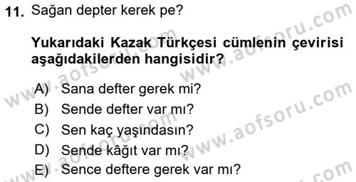 Çağdaş Türk Yazı Dilleri 2 Dersi 2025 - 2026 Yılı (Final) Dönem Sonu Sınav Soruları 11. Soru