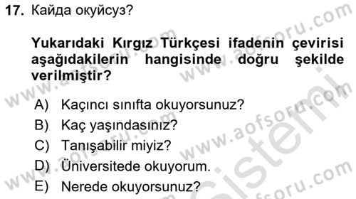 Çağdaş Türk Yazı Dilleri 2 Dersi 2025 - 2026 Yılı (Final) Dönem Sonu Sınav Soruları 17. Soru