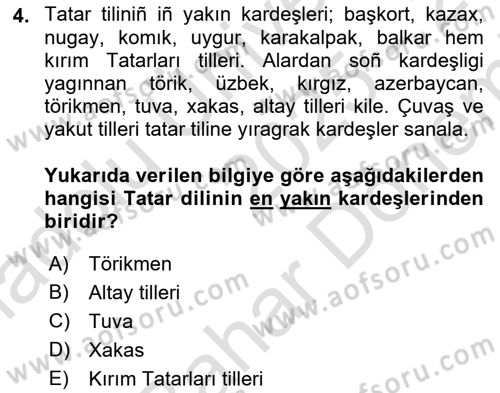 Çağdaş Türk Yazı Dilleri 2 Dersi 2025 - 2026 Yılı (Final) Dönem Sonu Sınav Soruları 4. Soru