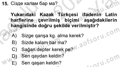 Çağdaş Türk Yazı Dilleri 2 Dersi 2025 - 2026 Yılı Yaz Okulu Sınav Soruları 15. Soru