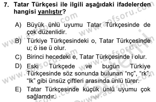 Çağdaş Türk Yazı Dilleri 2 Dersi 2025 - 2026 Yılı Yaz Okulu Sınav Soruları 7. Soru