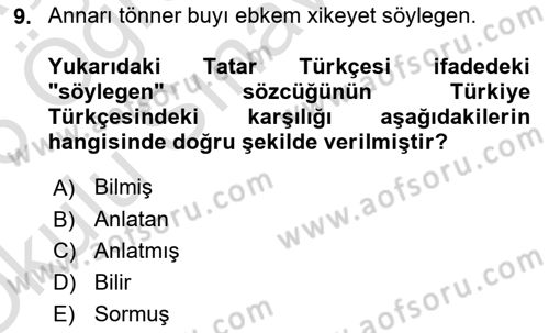 Çağdaş Türk Yazı Dilleri 2 Dersi 2025 - 2026 Yılı Yaz Okulu Sınav Soruları 9. Soru