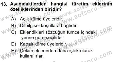 Genel Dilbilim 1 Dersi Ara Sınavı Deneme Sınav Soruları 13. Soru