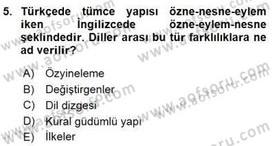 Genel Dilbilim 1 Dersi 2015 - 2016 Yılı (Final) Dönem Sonu Sınav Soruları 5. Soru