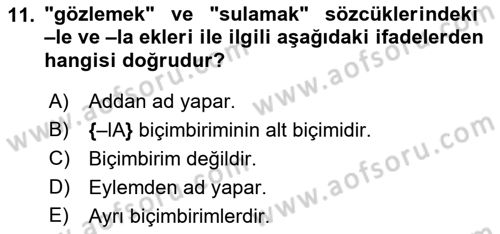 Genel Dilbilim 1 Dersi 2016 - 2017 Yılı (Final) Dönem Sonu Sınav Soruları 11. Soru