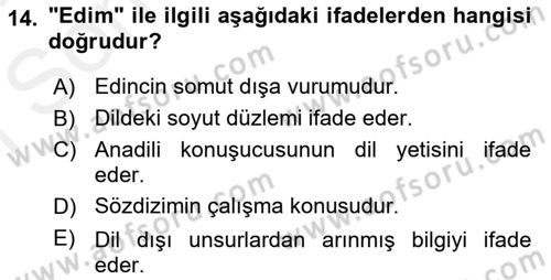 Genel Dilbilim 1 Dersi 2016 - 2017 Yılı (Final) Dönem Sonu Sınav Soruları 14. Soru