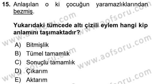 Genel Dilbilim 1 Dersi 2016 - 2017 Yılı (Final) Dönem Sonu Sınav Soruları 15. Soru