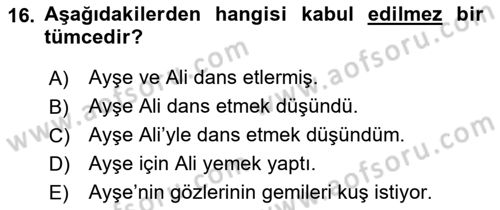 Genel Dilbilim 1 Dersi 2016 - 2017 Yılı (Final) Dönem Sonu Sınav Soruları 16. Soru