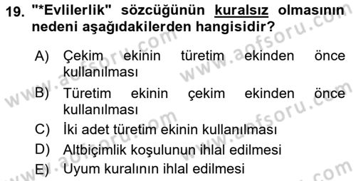 Genel Dilbilim 1 Dersi 2016 - 2017 Yılı (Final) Dönem Sonu Sınav Soruları 19. Soru