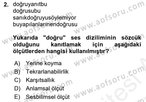 Genel Dilbilim 1 Dersi 2016 - 2017 Yılı (Final) Dönem Sonu Sınav Soruları 2. Soru