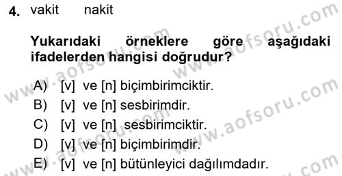 Genel Dilbilim 1 Dersi 2016 - 2017 Yılı (Final) Dönem Sonu Sınav Soruları 4. Soru