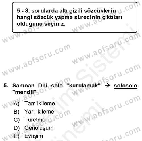 Genel Dilbilim 1 Dersi 2016 - 2017 Yılı (Final) Dönem Sonu Sınav Soruları 5. Soru