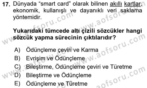 Genel Dilbilim 1 Dersi 2017 - 2018 Yılı 3 Ders Sınav Soruları 17. Soru