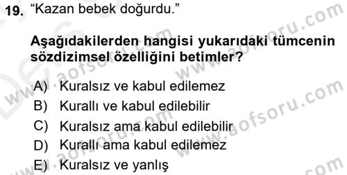 Genel Dilbilim 1 Dersi 2017 - 2018 Yılı 3 Ders Sınav Soruları 19. Soru