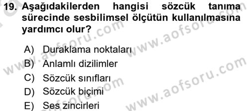 Genel Dilbilim 1 Dersi Ara Sınavı Deneme Sınav Soruları 19. Soru