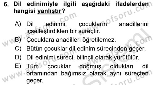 Genel Dilbilim 1 Dersi Ara Sınavı Deneme Sınav Soruları 6. Soru