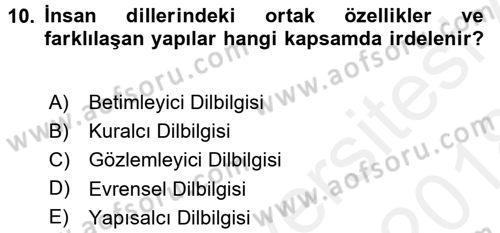 Genel Dilbilim 1 Dersi 2017 - 2018 Yılı (Final) Dönem Sonu Sınav Soruları 10. Soru