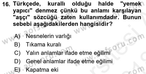 Genel Dilbilim 1 Dersi 2017 - 2018 Yılı (Final) Dönem Sonu Sınav Soruları 16. Soru