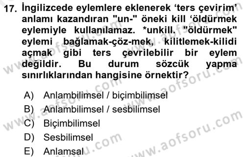 Genel Dilbilim 1 Dersi 2017 - 2018 Yılı (Final) Dönem Sonu Sınav Soruları 17. Soru