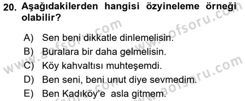 Genel Dilbilim 1 Dersi 2017 - 2018 Yılı (Final) Dönem Sonu Sınav Soruları 20. Soru