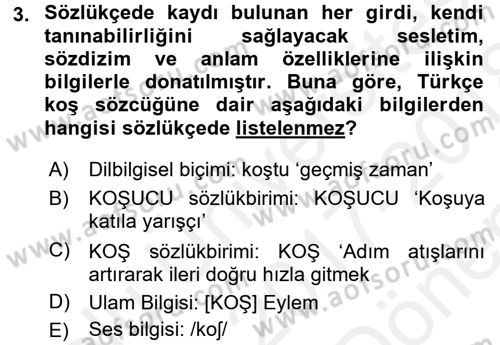 Genel Dilbilim 1 Dersi 2017 - 2018 Yılı (Final) Dönem Sonu Sınav Soruları 3. Soru