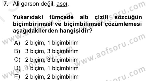 Genel Dilbilim 1 Dersi 2017 - 2018 Yılı (Final) Dönem Sonu Sınav Soruları 7. Soru