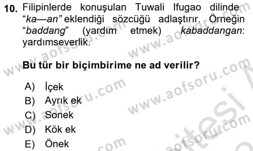 Genel Dilbilim 1 Dersi Ara Sınavı Deneme Sınav Soruları 10. Soru