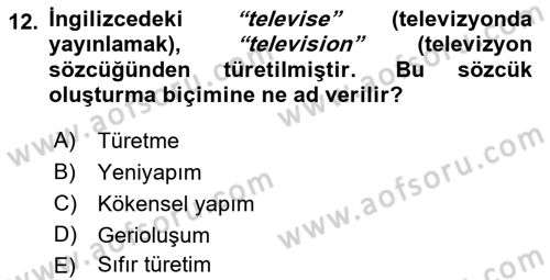 Genel Dilbilim 1 Dersi Ara Sınavı Deneme Sınav Soruları 12. Soru