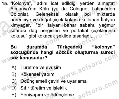 Genel Dilbilim 1 Dersi Ara Sınavı Deneme Sınav Soruları 15. Soru