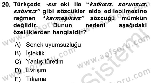Genel Dilbilim 1 Dersi Ara Sınavı Deneme Sınav Soruları 20. Soru