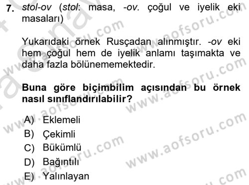 Genel Dilbilim 1 Dersi Ara Sınavı Deneme Sınav Soruları 7. Soru