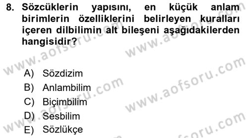 Genel Dilbilim 1 Dersi Ara Sınavı Deneme Sınav Soruları 8. Soru
