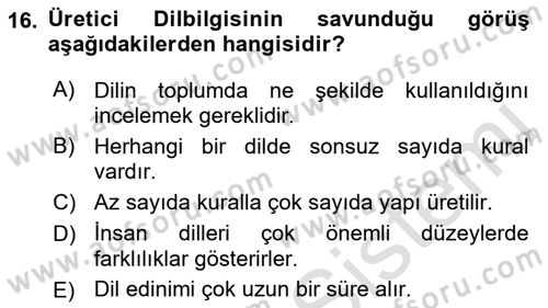 Genel Dilbilim 1 Dersi 2023 - 2024 Yılı (Final) Dönem Sonu Sınav Soruları 16. Soru