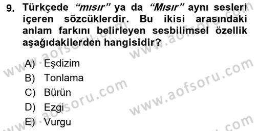 Genel Dilbilim 1 Dersi 2023 - 2024 Yılı (Final) Dönem Sonu Sınav Soruları 9. Soru