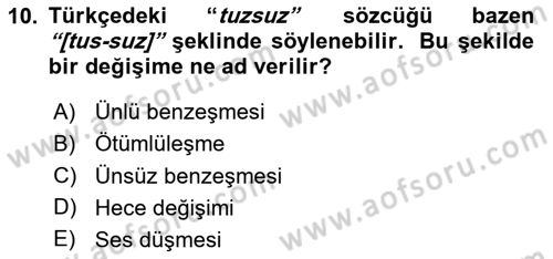 Genel Dilbilim 1 Dersi 2023 - 2024 Yılı Yaz Okulu Sınav Soruları 10. Soru