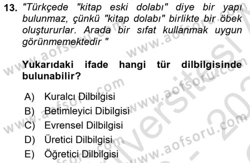 Genel Dilbilim 1 Dersi 2023 - 2024 Yılı Yaz Okulu Sınav Soruları 13. Soru