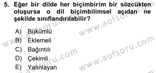 Genel Dilbilim 1 Dersi 2023 - 2024 Yılı Yaz Okulu Sınav Soruları 5. Soru