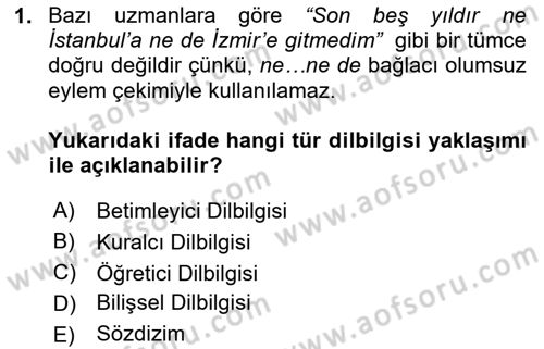 Genel Dilbilim 1 Dersi 2024 - 2025 Yılı (Vize) Ara Sınav Soruları 1. Soru