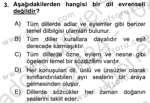 Genel Dilbilim 1 Dersi 2024 - 2025 Yılı (Final) Dönem Sonu Sınav Soruları 3. Soru