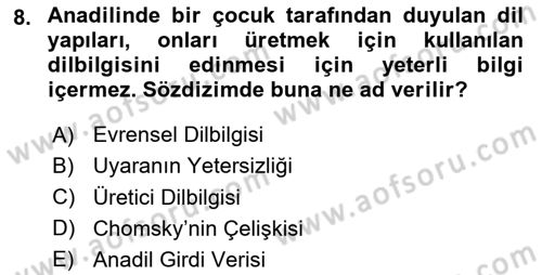 Genel Dilbilim 1 Dersi 2024 - 2025 Yılı (Final) Dönem Sonu Sınav Soruları 8. Soru