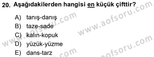 Genel Dilbilim 1 Dersi 2024 - 2025 Yılı Yaz Okulu Sınav Soruları 20. Soru